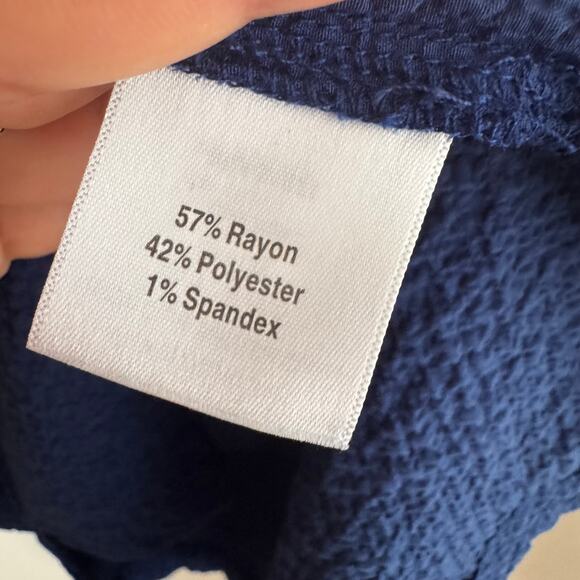 Vintage Norm Thompson Tunic Blouse Blue V-Neck Crinkle Crepe 3/4 Sleeve Sz L - Picture 4 of 6